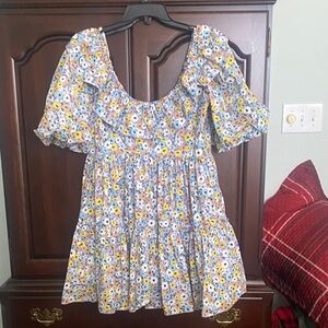 Agua by Agua Bendita Flor La Fania Lila Puff Sleeve Floral Mini Dress- Size L